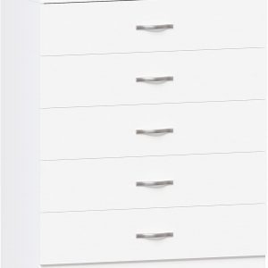 Vida Designs White Chest of Drawers, 5 Drawer With Metal Handles and Runners, Unique Anti-Bowing Drawer Support, Riano Bedroom Furniture