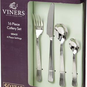 Viners Grace 16 Piece 18/10 Silver Stainless Steel Cutlery Set, 7.3 x 24.5 x 31.5 cm