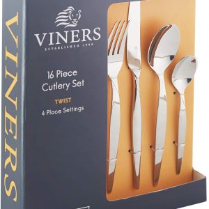 Viners Twist Cutlery with 25 Year Guarantee, 18/0 Stainless Steel, 16 Piece, Silver, 32 x 27.5 x 34 cm