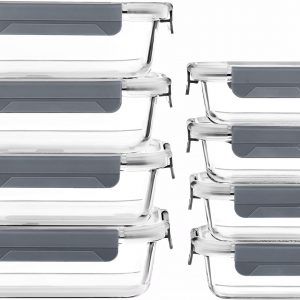 Vtopmart Glass Containers with Lids, 8 Pack Airtight Glass Meal Prep Containers, Glass Lunch Box with BPA Free, Stackable, High Temperature Resistance, for Freezer, Camping