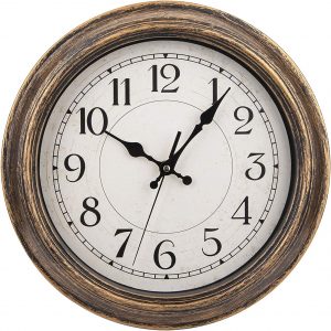 WUWEOT 12-Inch Retro Wall Clock, Vintage Round Decorative Wall Clock, Silent Non-Ticking, Battery Operated Movement, Easy to Read, Decorative for Home/Living Room/Bedroom/Kitchen/Office, Antique Gold