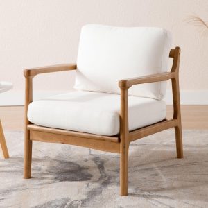 Wahson Linen Fabric Armchair Mid-century Accent Tub Chair with Wood Frame, Modern Occasional Lounge Chair for Living Room/Bedroom, Beige