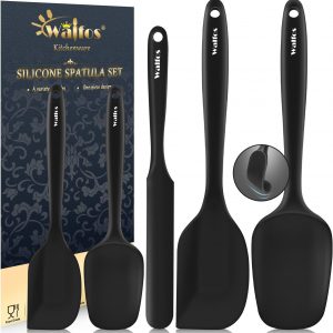 Walfos Silicone Spatula Set – 600ºF Heat Resistant Kitchen Scraper Spatulas, Strong Steel Core and One-Piece Design, Prefect for Cooking Mixing & Baking – BPA Free & Dishwasher Safe Set of 5, Black