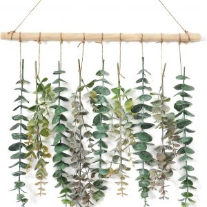 Weldomcor Artificial Eucalyptus Wall Hanging Decor Greenery Boho Chic Home Decorations Farmhouse Rustic Plants with Wooden Stick for Bedroom Living Room Apartment Ornament Gift(Green-1)