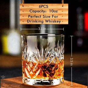 Whiskey Glasses Rocks Glasses 10oz Old Fashioned Glass Set of 6 Crystal Bourbon Scotch Whisky Glasses Lowball Glassware Drinking Tumblers Cups for Cognac Cocktail Bourbon Rum Brandy Bar Men Gift