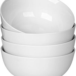 WishDeco Cereal Bowls Set of 4, Soup Bowls, 600ml Breakfast Bowls, Ceramic White Bowls for Dessert, Pasta, Noodle, Salad, Fruit, Microwave & Dishwasher Safe