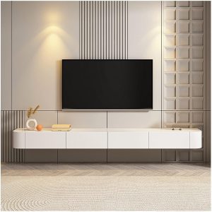 XDCXYD Floating Tv Cabinet Storage Component Shelves Wall Mounted TV Cabinet With Cable Holes For Living Room Media Console (White, 160 * 20 * 24CM)