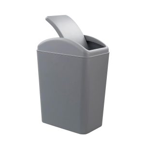 Xowine 15 L Swing-top Kitchen Trash Bin, Plastic Waste Bin with Lid, Gray