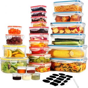 YASHE 50PCS Plastic Food Containers with Lids, Airtight Food Storage Containers for Kitchen Storage, 100% Leakproof, BPA-Free Meal Prep Containers with Labels & Marker