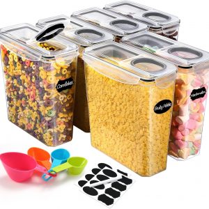 YASHE 6PCS Plastic Food Storage Containers (3.7L), Airtight Food Containers with Lids, BPA-Free Kitchen Cereal Storage Containers with 16 Labels & 1 Marker