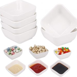 YBCPACK Square Ceramic Dipping Bowls, 3oz, Set of 6 – Durable and Long-Lasting, Small Soy Sauce Dish Perfect for Dips, Snacks, Tapas, and Nibbles