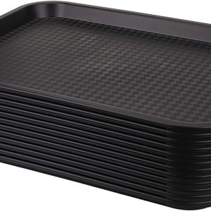 Yarlung 12 Pack Fast Food Tray, 13.8 x 10.5 Inch/35 x 26.7 cm Plastic Restaurant Serving Tray for Coffee Table, Kitchen, Party, Black