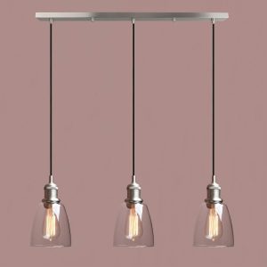 Yosoan Lighting Industrial Vintage Loft Bar 3 Way Pendant Light Fittings Bell Glass shade Chandelier, Hanging Cluster Ceiling 3 Lights Fixture for Dining Room Living Room Restaurant Cafe (Brushed)