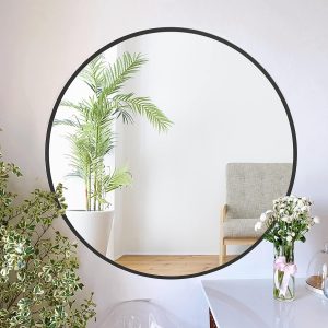 ZENIDA Round Mirror for Wall, 80×80 cm Metal Framed Circle Mirror, Large Bathroom Mirror, Black Wall Mirror for Living Room Bedroom Entryway Decor