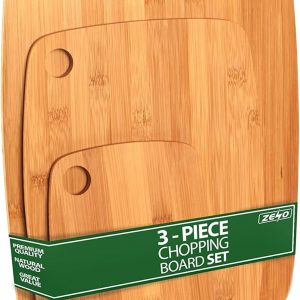 ZENO Wooden Chopping Boards for Kitchen (3-Piece) | Chopping Board Set | Premium 3 Assorted Sizes Wood Cutting Board for Cooking & Serving | Bamboo Cutting Board Set for Veggies, Meat, Cheese & More