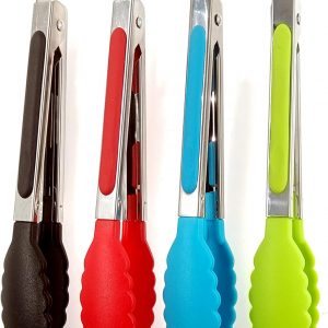 ZHIYE Kitchen Tongs, Set of 4, 7” Non-Slip Stainless Steel Tongs with Locking Clip for Cooking, BBQ, Serving, Heat Resistant, Food Grade