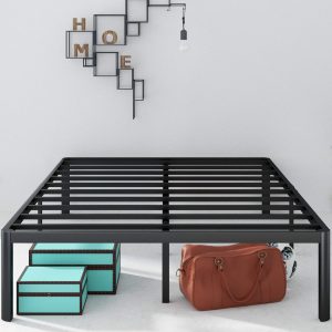 Zinus Van Double Bed frame – Bed 135×190 cm – 41 cm Height with Underbed storage – Metal Platform Bed frame with Steel slat support – Black