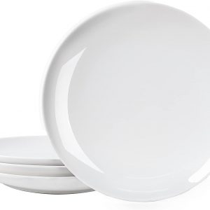 Zuvo Dinner Plates Set of 6-6.5 Inches White Porcelain Dessert Plates – Dishwasher and Microwave Safe Coupe Shape Plates Set
