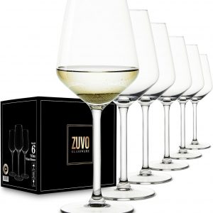 Zuvo White Wine Glass Set of 6, 37CL Italian Style Wine Glasses with Long Stem 14 oz Crystal Clear Wine Glass for Home Bar, Kitchen, Restaurants
