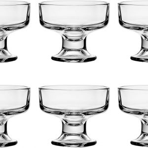 binsakao Glass Ice Cream Bowl Set, Small Clear Mini Footed Dessert Cups for Friut Pudding Trifle Parfait Sundae Nuts Cocktail Drinks Party (189ml, 6 pcs)