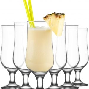 lav Hurricane Glasses Set of 6 – Pina Colada Cocktail Glasses 13 Oz – Great Choice for Tropical Drinks & Beers and Juice – Lead-Free Clear Tulip Drinking Cups Father’s Day Gift
