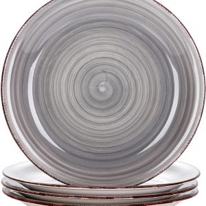 vancasso Bella Grey 10.5 inch Dinner Plate Set of 4, Handpainted Big Plate Set in Rustic Look, 27cm Serving Plate for Dinner/Steak/Main Course, Scratch Resistant