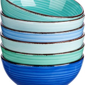 vancasso Bonita Cereal Bowls Set of 6, 27 Oz Ceramic Soup Bowls, Serving Bowls for Salad, Noodle, Porridge, Rice, Dishwasher & Microwave Safe, Cool Color