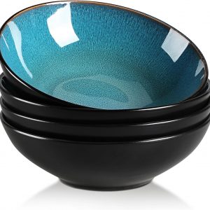 vancasso Bubble Stoneware 720ml Cereal Bowl Set, 4-Piece Reactive Glaze Green Bowl, 7in Salad/Fruit/Snack/Dessert/Soup Bowl. (17.8×17.8×5.5cm)