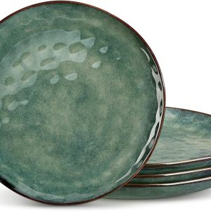 vancasso Dinner Plates, 10.5 Inch Scratch-Resistant Ceramic Plates, Microwave, Oven and Dishwasher Safe Plates Set of 4, Reactive Glaze and Vintage Green Look