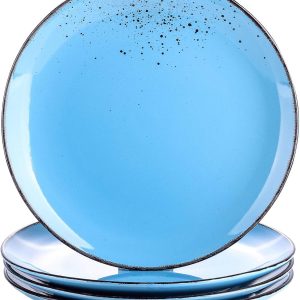 vancasso Navia Oceano Dinner Plate Set of 4, Stoneware Vintage Look Aqua Blue Dinnerware Tableware, 10.5 inch Snack/Salad/Fruit/Side Plate. (27 * 27 * 2.5cm)