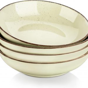 vancasso Navia Pasta Bowl Set of 4, Stoneware Salad Bowl, 45 Ounce Soup Bowl and Large Serving Bowl, Yellow (9.12in Diameter x 2.24in High)