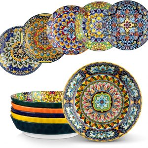 vancasso SIMI Pasta Bowls, 32 oz Ceramic Salad Bowls Set of 6, Large Corlorful Serving Bowls for Kitchen, Dishwasher & Microwave Safe Soup Bowls Set, Pasta Plates