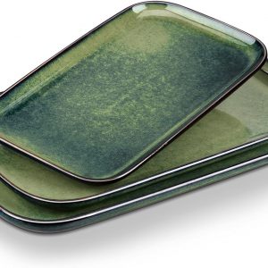 vancasso Stern Serving Platter & Tray Set, 3-Piece Ceramic Serving Plates for Parties, 15.1/13.1/11 Inch Easy-Clean Large Serving Dish for Main Course and Side Dishes, Green