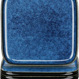 vancasso Stern Square 4-Piece Dessert Plate Set, Reactive Glaze Blue 7.3in Salad/Fruit/Snack/Side Plate, Ceramic Crockery in Vintage Look. (18.5×18.5x2cm)