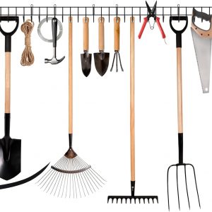 zacurter Garden Tool Rack Garage Tool Organizer Wall Mount Garden Tool Holder Yard Tool Hangers Heavy-Duty Hook Wall Storage Rack Holds Garden Tools, Shovels, Rakes, Hoses, Ropes (64 inches/160cm)