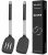 2 Pcs Silicone Spatulas Turners, Solid and Slotted Spatula Set, Non-Stick BPA Free High Heat Resistant Handy Kitchen Utensils for Cooking, Grill, Flipping Eggs, Fish, Pancake（Black）