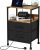 Bedside Table with Charging Station, Nightstand with 2 Outlets and 2 USB Ports, Bedside Table with 4 Castors, End Table with Metal Frame and Fabric Drawers, for Bedroom, Living Room (2*Drawers, Black)