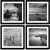 Black And White Wall Art – Sea And Beach In Sunrise Prints Wooden Framed 12×12 Inches Pictures Seascape Artwork 4PCS Boat Scenery Card Paper Paintings Decorations for Bedroom Living Room Kitchen Decor