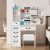Dressing Table with Mirror and Charging Station, 3 Color Modes Vanity Set adjustable with 6 Drawers and Storage Shelves, Girls Dressing Table with Cushioned Stool for Bedroom
