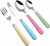 EXZACT Cutlery Set 24pcs Stainless Steel with Gingham Check Coloured Handles – 6 x Forks, 6 x Dinner Knives, 6 x Table Spoons, 6 x Tea Spoons (Mixed Color x 24 pcs)