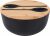 GEHE Salad Bowl with Servers Set – Large 9.8 inches Mixing Bowls Solid Bamboo Salad Wooden Bowl with Bamboo Lid Spoon for Fruits,Salads and Decoration (Black, 9.8INCH)