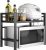 GOI Microwave Shelf Stand, Expandable Microwave Oven Rack Storage Solution Organiser Stand Utensil Holder Adjustable Width & Height Kitchen Stand Counter Shelf with 3 Hooks (Black 1-Tier)
