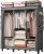 LOEFME Canvas Wardrobe 172 * 130 * 45cm, for Bedroom, New Base Design Wardrobes with 2 Hanging Rails and 18 Side Bags, Fabric Closet, Cheap Folding Wardrobe, Grey