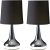 MiniSun Pair of Modern Chrome Teardrop Touch Bed Side Table Lamps with Black Fabric Shades