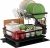 Qienrrae Dish Drainer, 2 Tier Stainless Steel Dish Drying Rack with Drip Tray, Sink Plate Drainer Rack with Utensils Holder, Kitchen Draining Board Rack with Drying Mat, Black