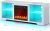 Rolanstar Fireplace TV Stand with Led Lights and Power Outlets, TV Stand for 45/50/55/60/65 inch TVs, Entertainment Center with Electric Fireplace, Modern TV Console with Glass Shelves, Glossy White